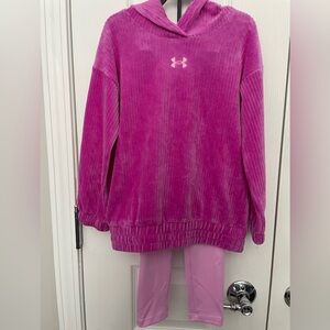 Kids Under Armour Fuchsia Velour Hoodie with Activewear Leggings. NWT